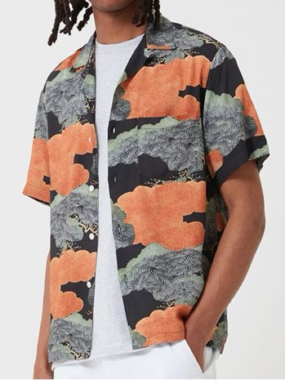 Portuguese Flannel Japanese Pine Camp Shirt Black/Orange Size Medium